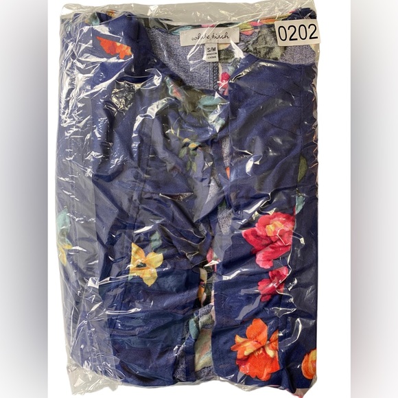 WHITE BIRCH Womens Navy Floral Ruffle Boho Peasant Hippie Kimono Cover Up Sz S/M - Picture 14 of 14